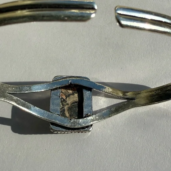 NWOT Sterling Silver Leopard Jasper Adjustable Cuff Bracelet Handmade - Picture 5 of 5